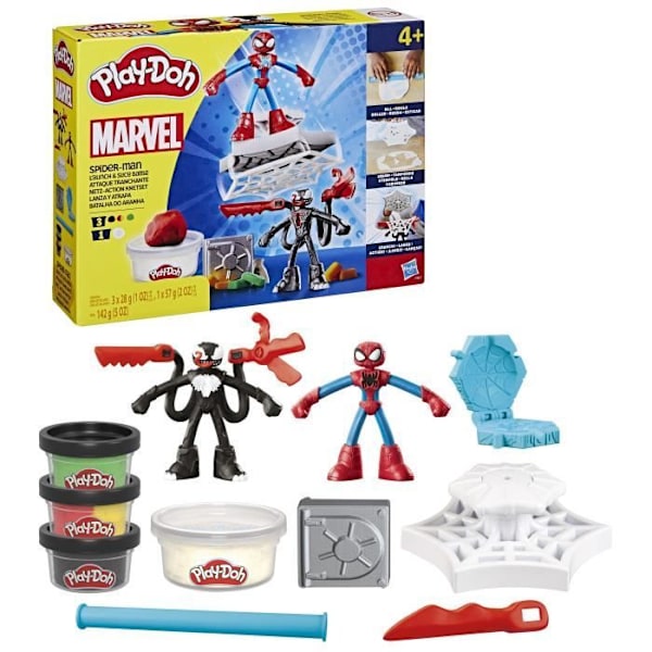 Play-Doh Spider-Man, Sharp Attack-set med 2 flexibla figurer, 7 tillbehör och modelllera, från 4 år, Marvel Flerfärgad