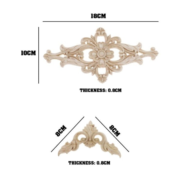 Emagtech Set med 6 omålade snidade trälampetter, hörndekoration för möbler, dörr, fönster, spegel