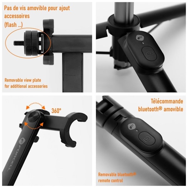 Selfie-stativ FORCELL med Bluetooth-fjärrkontroll, utökningsbar till 70 cm, lätt och kompakt, professionell kvalitet