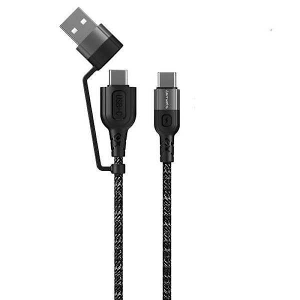 4smarts ComboCord CA-kabel USB C och USB A till USB C strömförsörjningskabel Motståndskraftig med anti-kinkskydd - 1,5 m - Monokrom
