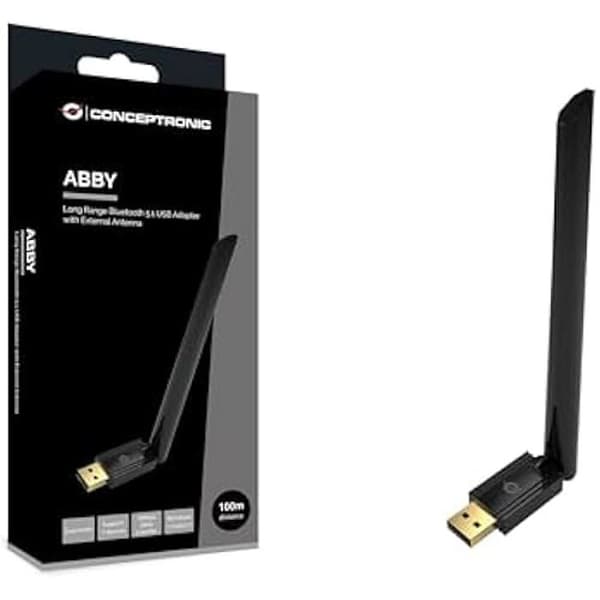 USB Bluetooth-adapter - CONCEPTRONIC - ABBY07B - Bluetooth 5.1 - Lång räckvidd 100m - Extern antenn 2dBi