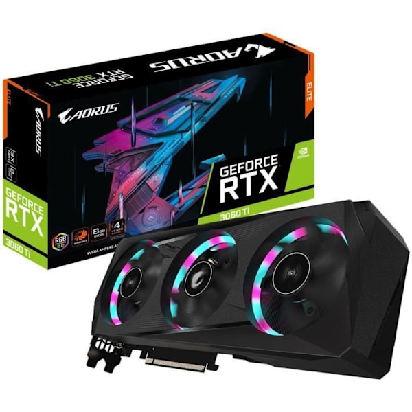 GIGABYTE Aorus - RTX3060 Ti ELITE grafikkort - 8 GB GDDR6 - PCIe 4.0 - 2xHDMI Svart