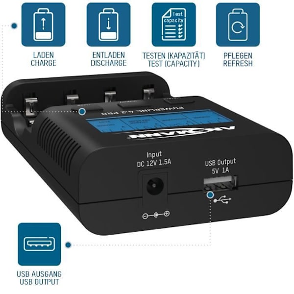 Batteriladdare - ANSMANN - Powerline 4.2 Pro - 4x AA/AAA NiMH - Snabbladdning - USB