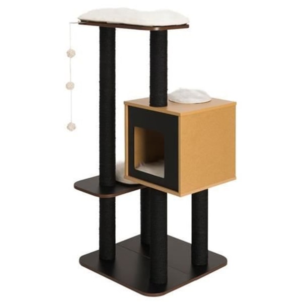 VESPER Cat Tree High Base Svart H120cm Svart, brun och beige