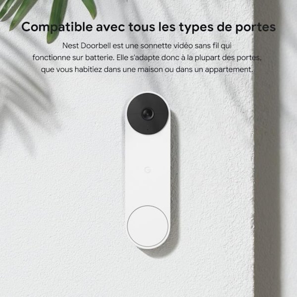 Trådlös dörrklocka - Google Nest - Dörrklocka GA01318-FR - Inbyggd kamera - 802.11b/g/n - Bluetooth LE - 2,4 Ghz Snö