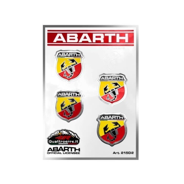 Officiell Abarth-klistermärke, 4 logotypmärken, bord 94 x 131 mm