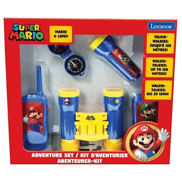 Lexibook - Super Mario äventyrskit - Walkie-talkies, kikare, ficklampa och kompass Röd