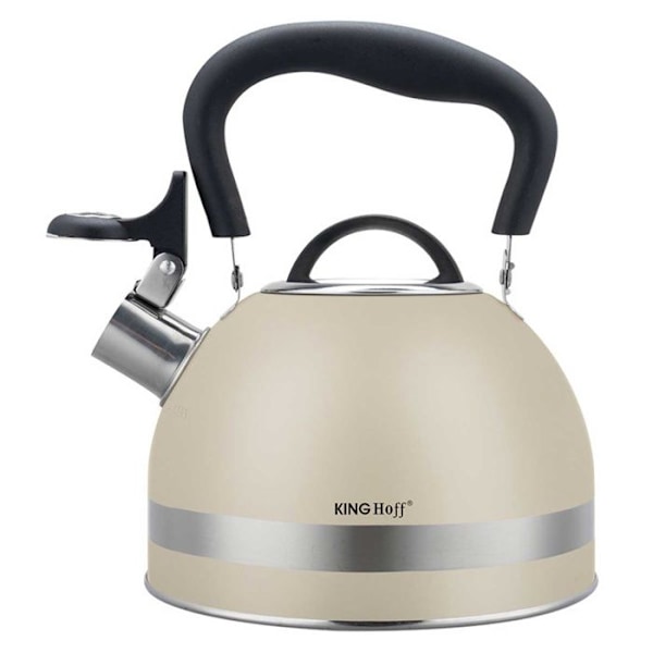 Vattenkokare - KINGHOFF - KH-1854 - Rostfritt stål - 1,8L - Inbyggd visselpipa beige/silver