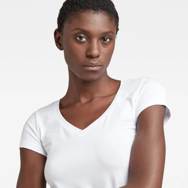 Vit dam t-shirt G-star Base V Neck Cap - Normal passform - Rund hals - Vriden struktur Vit XXS