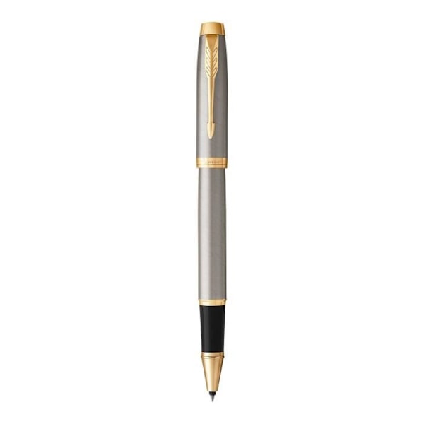 Rollerball-penna - PARKER - IM - Borstad metall - Guldkant - Svart refill finspets Borstad metall, guld