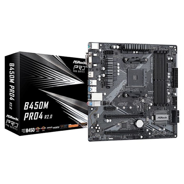 Moderkort - ASROCK - B450M PRO4 R2.0 - Micro ATX - Socket AM4 - AMD B450
