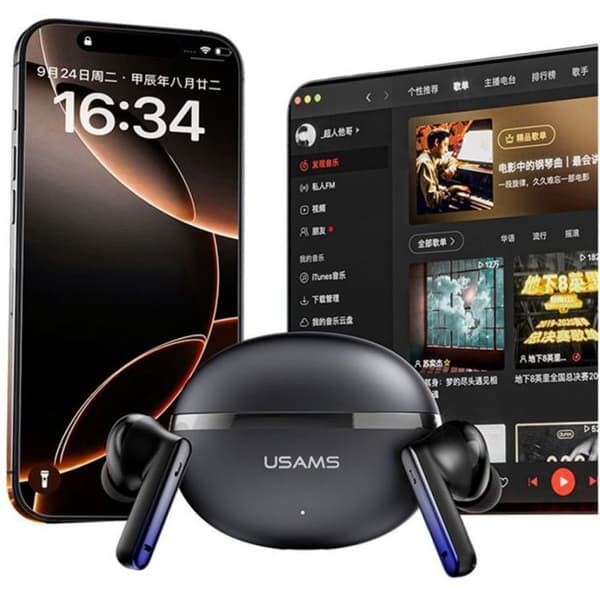 Bluetooth-hörlurar - USAMS - Echo E02 TWS - ANC+ENC - In-ear - Svart Svart