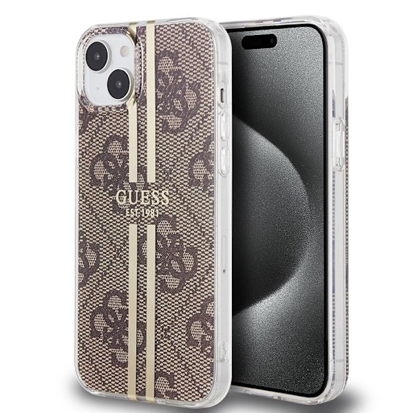 Skydd för iPhone 15 Plus / iPhone 14 Plus - Guess Hardcase IML 4G Gold Stripe (GUHCP15MH4MH4PSEGW) - Brunt