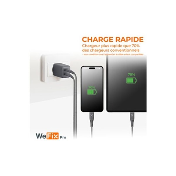 Laddare Sektor - Wefix Pro - GaN 45W - Dubbel USB-C - Vit