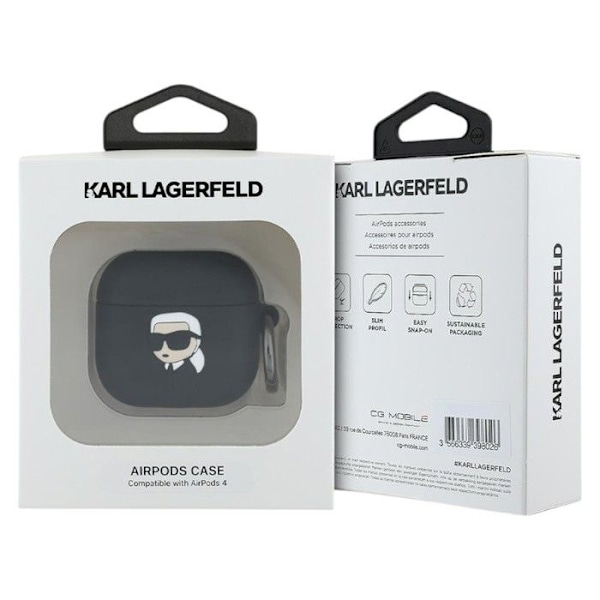 Coque för Apple AirPods 4 - Karl Lagerfeld Silicone Karl Head 3D (KLA4RUNIKK) - Svart