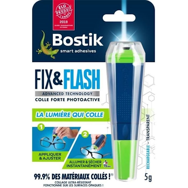 Starkt lim BOSTIK Fix & Flash Photoactive Transparent Ultra resistent - applikator och 5 g tub