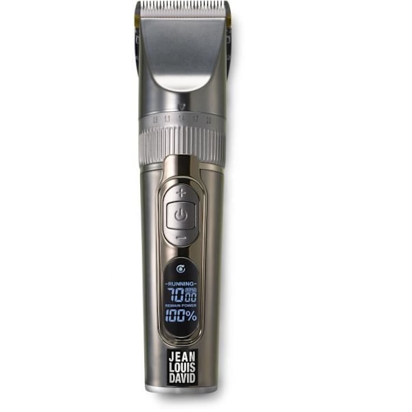 Hår- och skäggtrimmer - JEAN LOUIS DAVID - Digital Clipper - 25 klipphöjder - Lithium-Ion batteri - Lång batteritid Grå