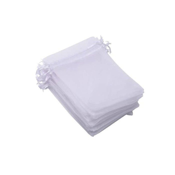 Olilly - 100 organzapåsar - 7 x 9 cm - Vit färg - Perfekt för bröllop, dop, presenter, lavendel, smycken (vit)