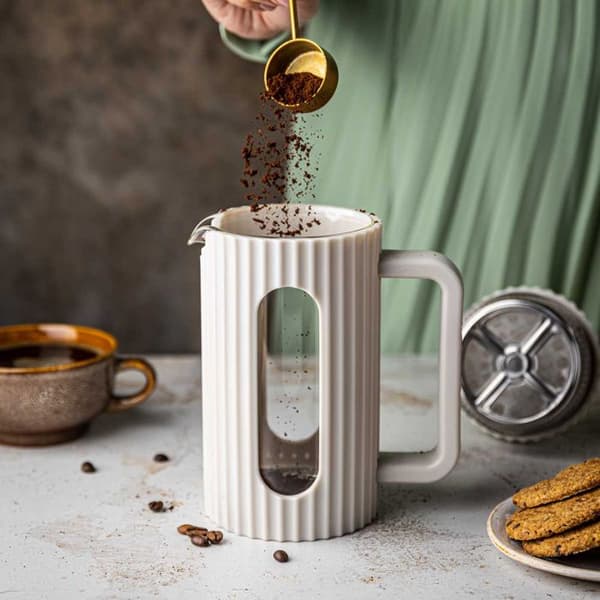 Cafetera de émbolo - KLAUSBERG - KB-7748 - 600ml - Acero inoxidable - Blanco Vit