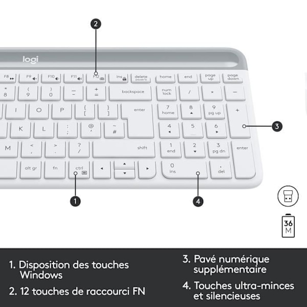 Tangentbordsmusset - Trådlös - Logitech - MK470 Slim - Tyst - AZERTY - Vit