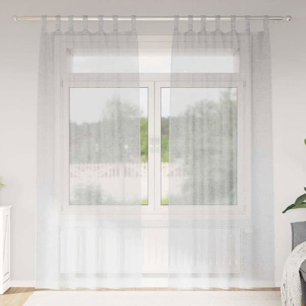Gardiner i voile - vidaXL - Ljusgrå - Polyester - 245x140 cm - Set om 2 - Utomhusmontering Ljusgrått