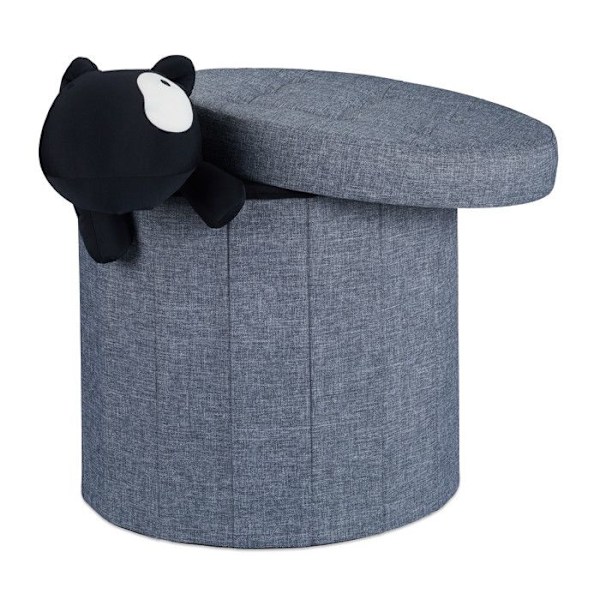 Relaxdays Fällbar rund taburett förvaring puff stol med lock HxlxP: 43 x 45 x 45 cm, mörkgrå Färgad