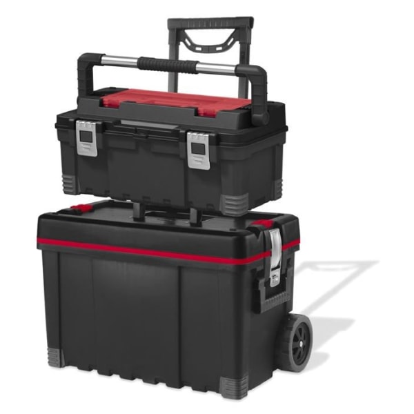 Keter - 17181110 - Vagn med bagageutrymme och Master Pro verktygslåda i plast Röd/silver