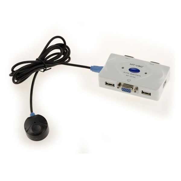 KVM Switch delningsbox för 2 datorer. VGA-skärm, USB-tangentbord och mus, med fjärrkontroll och KVM-kablar medföljer