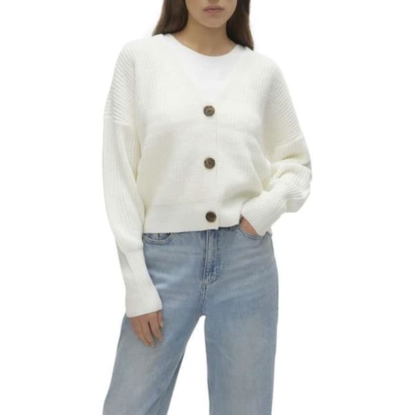 Cardigan - VERO MODA - Stickad - Knappkrage - Ecru - Vit Ecru S