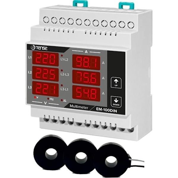 Multimeter EM-100DIN Tense Elektronik för att mäta ström, spänning och frekvens i 3-fas nätverk.