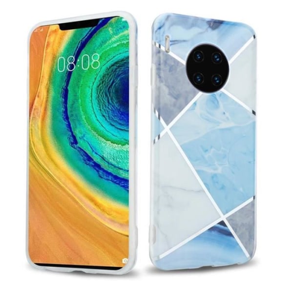 Cadorabo Fodral för Huawei MATE 30 PRO i Marble Grey Vit Blå Nr 2 Cover Protection Silikon TPU Fodral