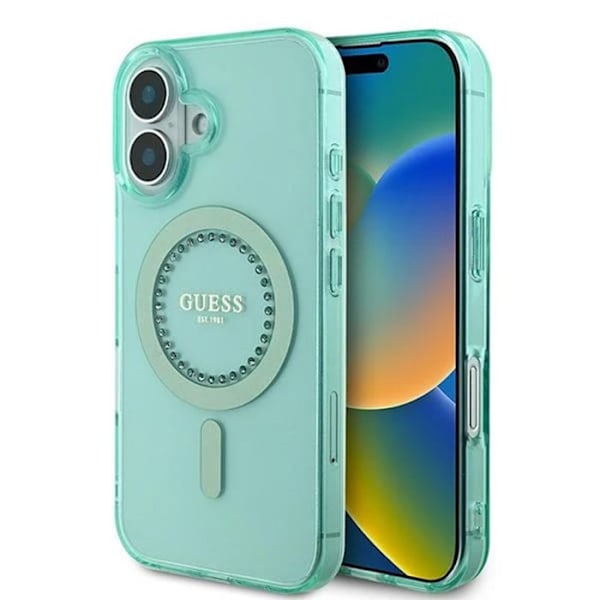 Coque Guess IML Strass MagSafe för iPhone 16 Plus (Grön)
