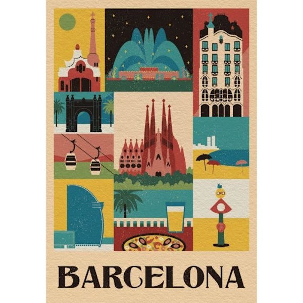 Pussel 1000 bitar - CLEMENTONI - Stil i staden - Barcelona - Resa och kartor - 70x50 cm