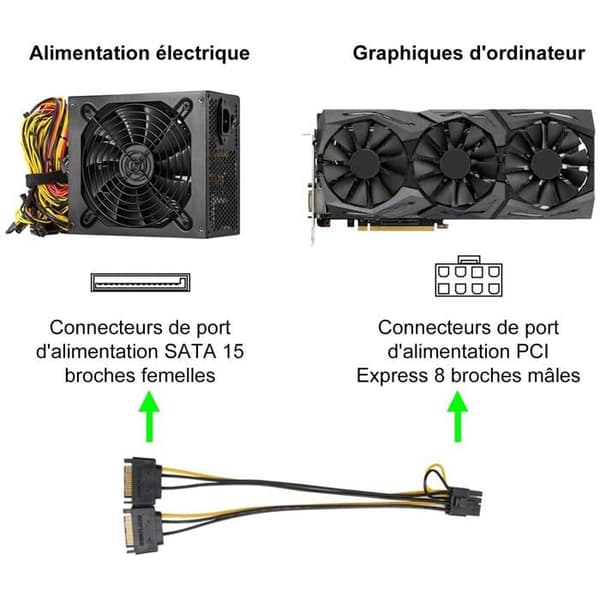 Strömadapter - J&D - JD Tech - 2x SATA→8-pin PCIe - 20 cm - 120 W