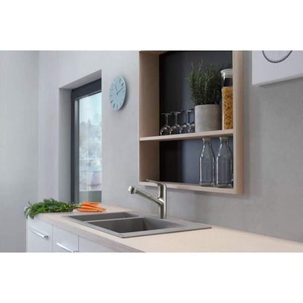 Kökskran - HANSGROHE - Focus M42 - Utvikbar duschslang - Rostfritt stål - 120° svängbar aspekt Gris Gris