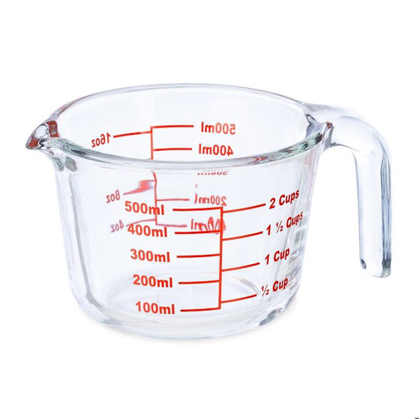 Relaxdays Mätglas, 500 ml, värmebeständig, för mikrovågsugn, graderad ml, oz, amerikanska koppar, transparent genomskinlig, röd