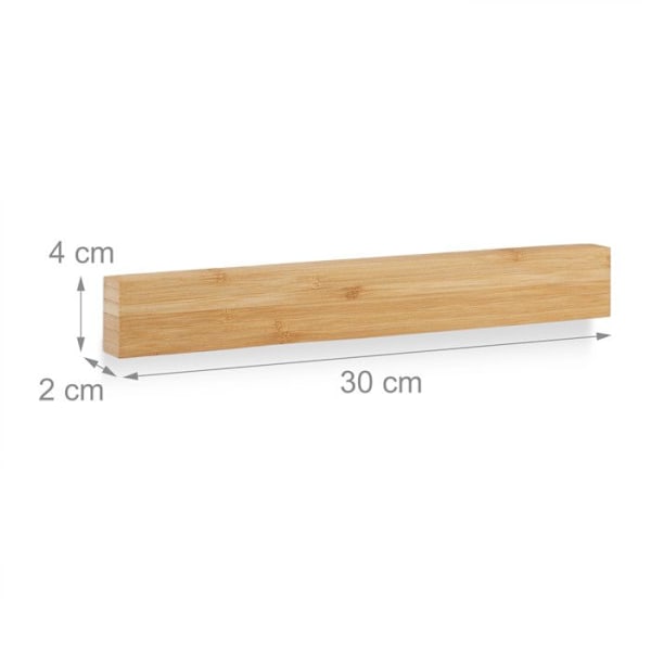 Relaxdays Bambu Magnetremsa 30 cm Köksbar Bestickkniv Magnethållare 4 Magneter, Natur ljusbrun