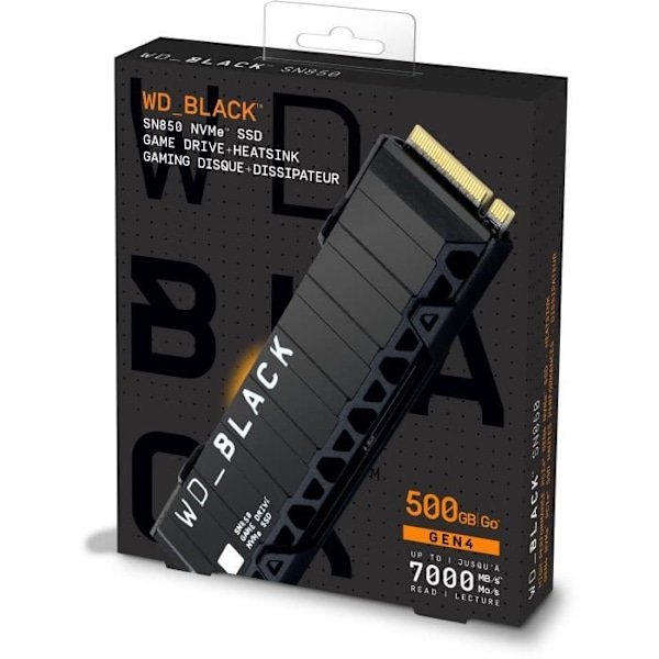 WD Black ™ - Intern RGB SSD - SN850 - 500 GB - M.2 NVMe kylfläns (WDS500G1XHE)