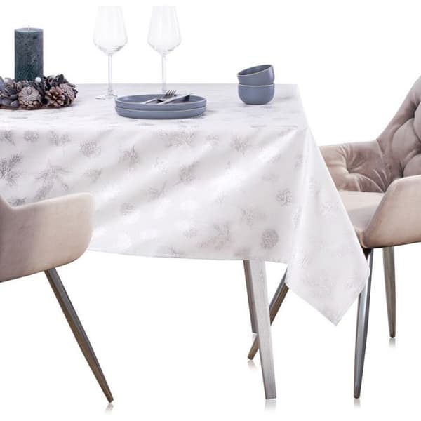 Bordduk - Vit jul - 140x260 cm - Vit silver - Glänsande effekt (lurex) silvervit