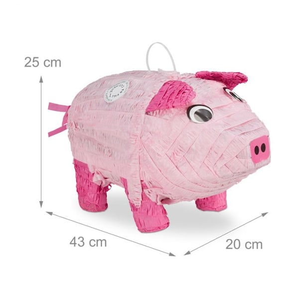 Relaxdays Piñata Gris, att hänga, för barn, födelsedag, att fylla, papper, rosa rosa, varm rosa