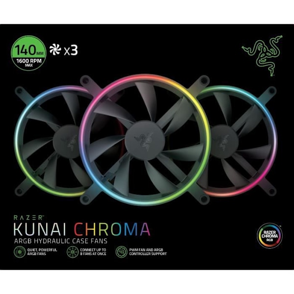 PC-fläkt - RAZER - Kunai 140MM aRGB LED PWM Performance Fan - 3 fläktar (RC21-01810200-R3M1)