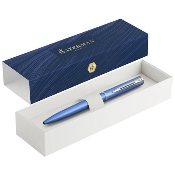 WATERMAN Graduate Allure Kulspetspenna, satinblått lack, kromkant, bläckpåfyllning med medium punktblått, presentförpackning Blå satinfodral