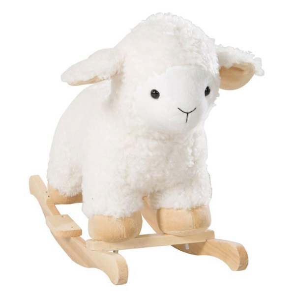 ROBA Lamb Rocker i trä och mjuk plysch med handtag - Hjälper till att bemästra balansen - från 18 månader - Vit Vitt trä