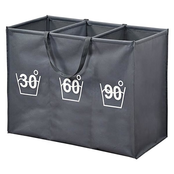 Tvättsorterare - KESPER - Vikbar tvättkorg - 3 fack - Polyester - Grå grå