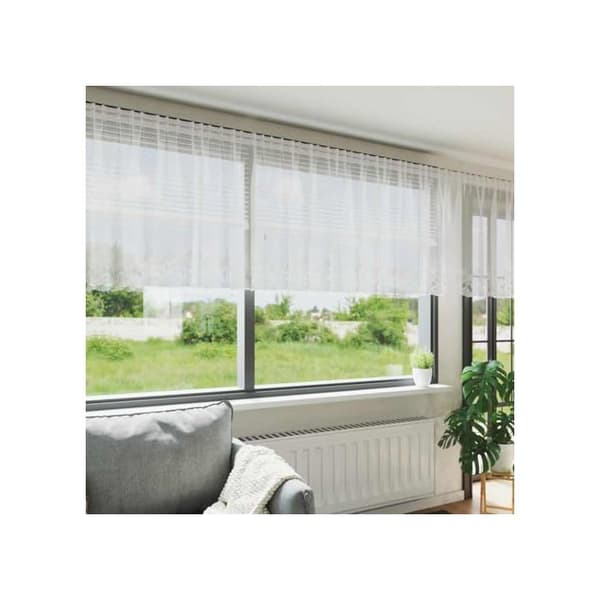 Blommönstrad spetsgardin - vidaXL - 120x500 cm - Vit - Polyester - Ljusfiltrerande - Flexibel installation Vit