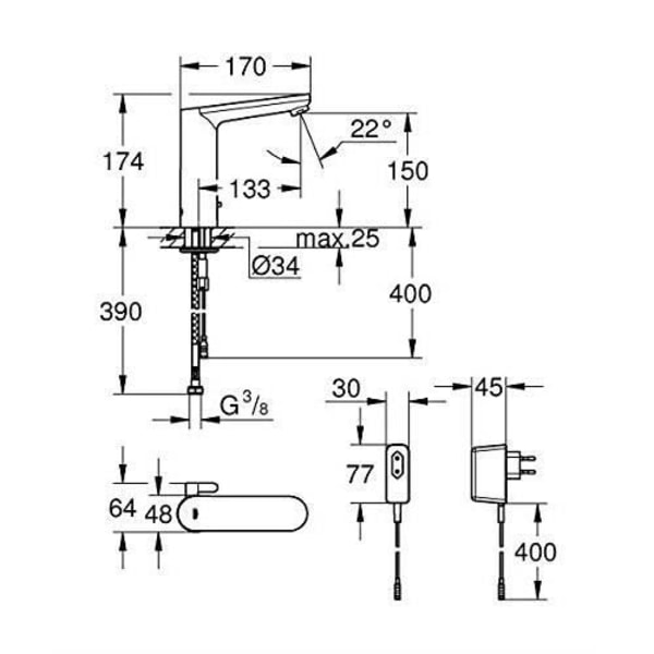 GROHE Eurosmart Cosmopolitan E storlek L Infraröd handfatskran (tysk import), krom - 36421000