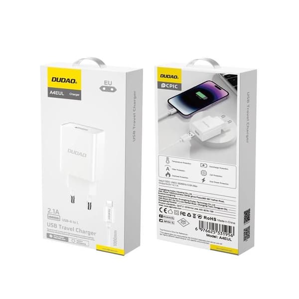 Laddare - DUDAO - A4EU - 2.1A - Lightning-kabel - Snabbladdning - Säkerhetsskydd Vit