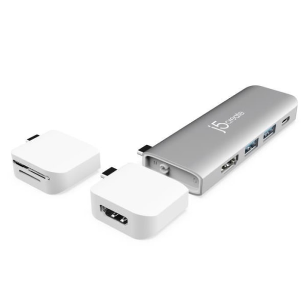 j5create JCD387 Dual Display USB-C Modular Ultradrive Dock med kit, silver och vit