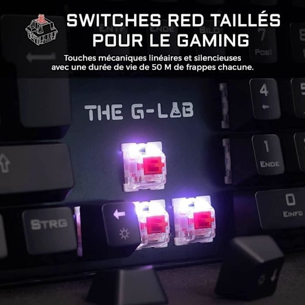 Speltangentbord - The G-Lab - KEYZ RUBIDIUM - Mekanisk (röd switch) - Handledsstöd - RGB - Trådbunden - Azerty - Svart