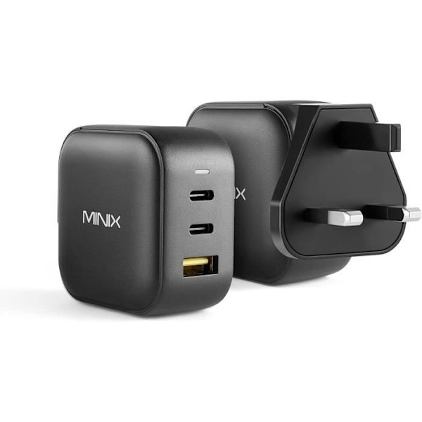 MINIX Universell GaN Laddare med 3 portar Turbo 66W Snabbladdning 2 x USB-C Power Delivery 3.0, 1 x USB-A PD3.0